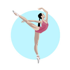 Girl dancing ballet in a leotard. Blue background