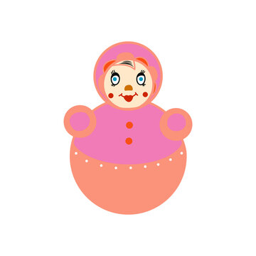 Cute colorful tilting doll cartoon icon. Child toy. Idea for decors, picture in frame, gifts, ornaments, celebrations, invitation, greeting, holidays, childhood themes.  Vector isolated artwork. 