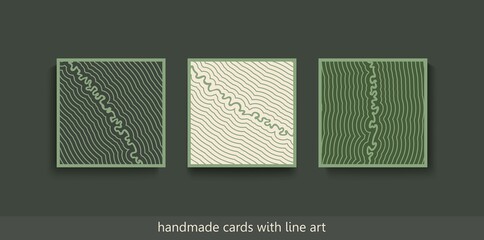 Modern hand made decorative cards. Minimalistic scandinavian style. Artistic thin linear print design. Vector poster