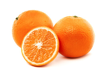Sliced orange fruit segments isolated on white background
