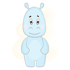 Cute hippo baby in cartoon style. Vector illustration.