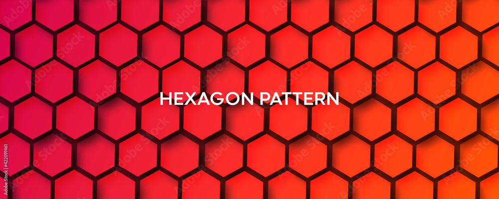 Poster orange gradient hexagon pattern texture background template . polygonal pattern background .