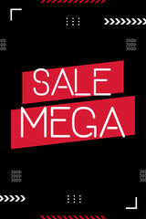 Vertical banner for the Black Friday sale day with the text mega sale on a black background with lines and arrows. Suitable for social networks and websites. Vector illustration