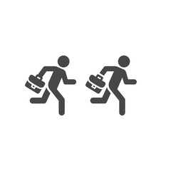 Business man running black vector icon. Person with briefcase glyph symbol.