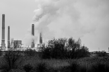 Thermal power station during a cold winter day in Bucharest.