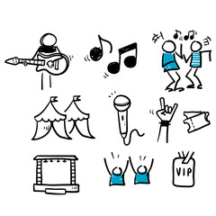 hand drawn Simple Set of Music Festival Related Vector Line Icons in doodle style vector © devitaayu