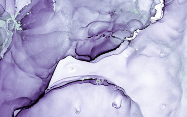 Naklejka premium Purple Liquid Paint. Metallic Gray Acrylic Ink Mix. Marble Abstract Effect. Gradient Liquid Paint Waves. Watercolour Fluid Drops. Smoke Alcohol Art Pattern. Flow Liquid Paint.