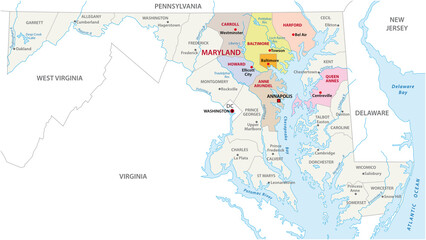 Baltimore metropolitan area vector map, Maryland, USA - obrazy, fototapety, plakaty