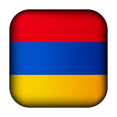 Glass light ball with flag of Armenia. Squared template icon. Armenian national symbol. Glossy realistic cube, 3D abstract vector illustration highlighted. Big quadrate, foursquare