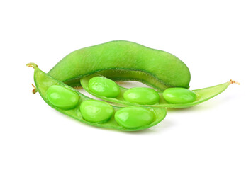 Green soy beans isolated on white background.