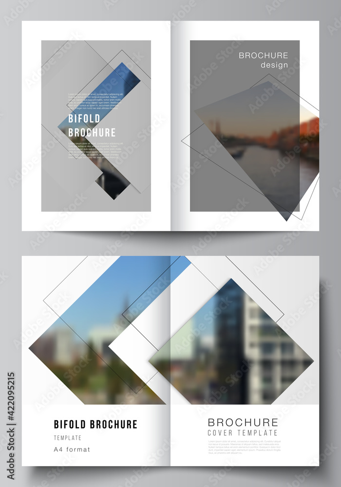 Poster vector layout of two a4 format cover mockups design templates with geometric simple shapes, lines an
