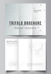 Vector layouts of covers templates for trifold brochure, flyer layout, book design, brochure cover, advertising mockups. Gray technology background with connecting lines and dots. Network concept.