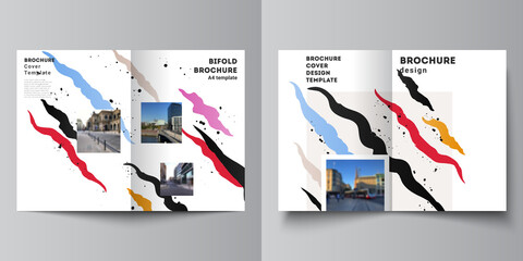 Vector layout of two A4 cover mockups design templates for bifold brochure, flyer, magazine, cover design, book design, brochure cover, agency, corporate, business, portfolio, pitch deck, startup.