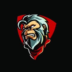 White Hair Monkey Mascot Logo