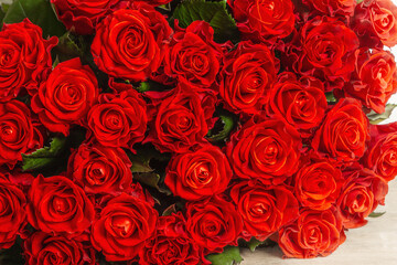 A lush bouquet of fresh red roses