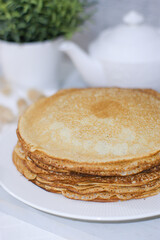 Openwork thin pancakes. Very tasty breakfast.