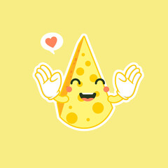 cute and kawaii awaii cheese character. Funny happy smiling cheese. Flat cartoon character illustration icon. Happy funny asian character for children's restaurant menu, Fast Food sticker