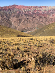 Mountain colors. Panoramic view of Rainbow Mountain. Travel and wanderlust concept 