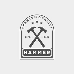 vintage minimalist hammer logo template illustration design. carpentry hammer badge logo and symbol