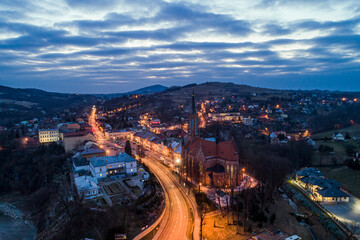 Grybów, panorama miasta, droga krajowa  nr 28 © Piotr Gaborek 