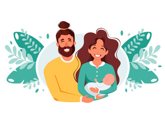 International Day of families. Happy family with newborn baby. Vector illustration