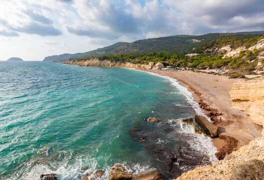 Sunset at Fourni beach on Rhodes island, Greece