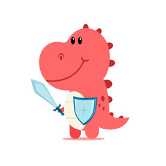 Illustration Vector Graphic Of Trex Dinosaur Cute And Sword And Shields Perfect for games Trex product.