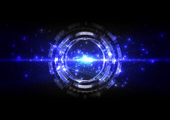 abstract futuristic technology with line wave and lighting on dark blue background. Illustration Vector design technology concept