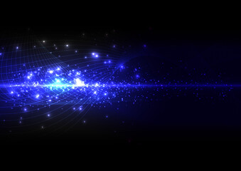 abstract futuristic technology with line wave and lighting on dark blue background. Illustration Vector design technology concept