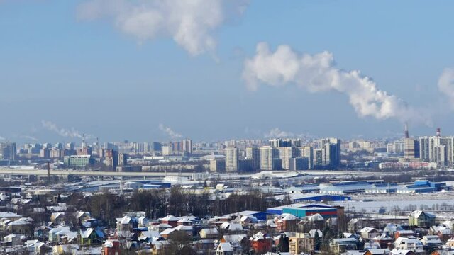 St. Petersburg in winter aerial view zoon out