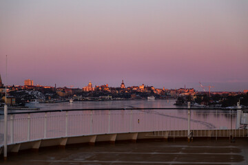 Sunrise and winter morning in Stockholm Sweden with frozen archipelago - 422103021