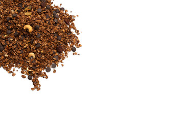 Chocolate granola cereal with nuts.