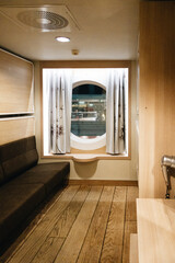 Inside on of the cabin with window of a car ferry between Finland and Sweden - 422103865