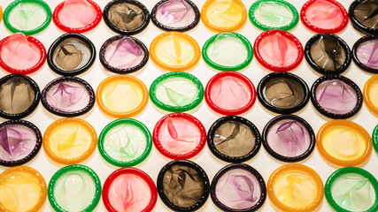 Colorful condoms background.