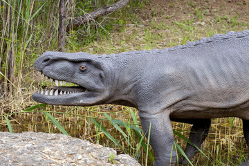 A model of a prehistoric dinosaur made available to visitors to a Jurassic park to learn about the...