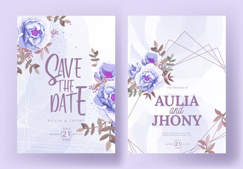 Elegant wedding invitation card set template with beautiful floral and leaves