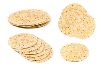 Pitta bread with seeds isolated on white