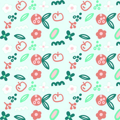 seamless pattern with apples and flowers