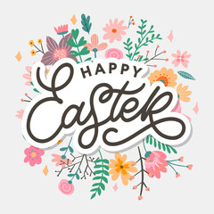 Happy Easter day background with frame flowers