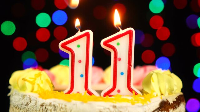 Number 11 Happy Birthday Cake Witg Burning Candles Topper.