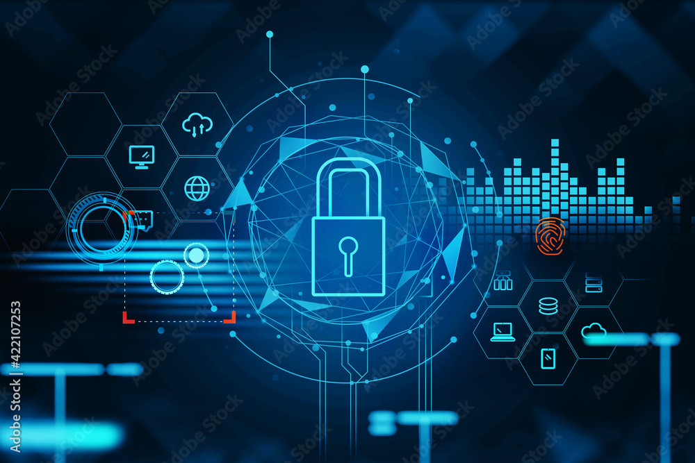 Poster data security lock with data symbols and network circuit