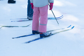 Cross country Skilling. A skier goes skiing on the ski track.