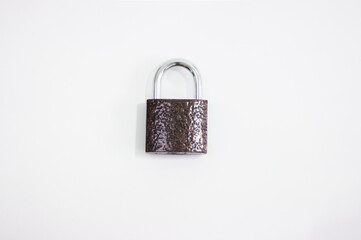 Padlock on white background. Closed lock. Blocking and protection.
