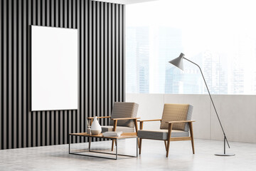 Modern interior of waiting room with white poster