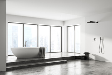 Fototapeta na wymiar White bathroom interior and shower with panoramic windows