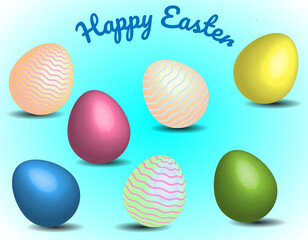 Multicolored Easter eggs set, celebration elements, ornate symbols of spring. High quality illustration