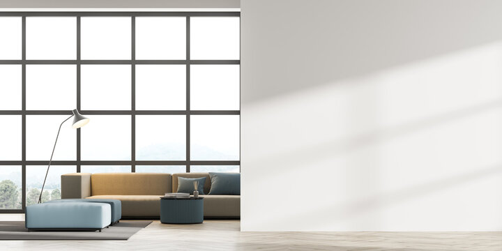 Modern Waiting Room Interior With White Empty Wall And Sofa