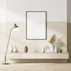 Bright scandinavian living room interior with a beige sideboard © ImageFlow
