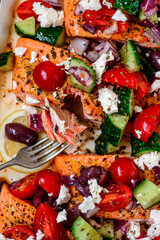 Greek baked salmon with greek salad .style rustic