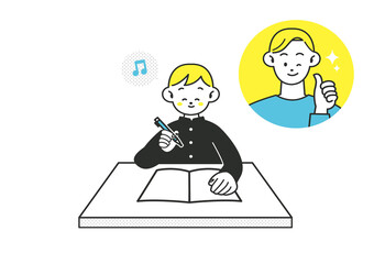 勉強を楽しむ子供を褒める父親